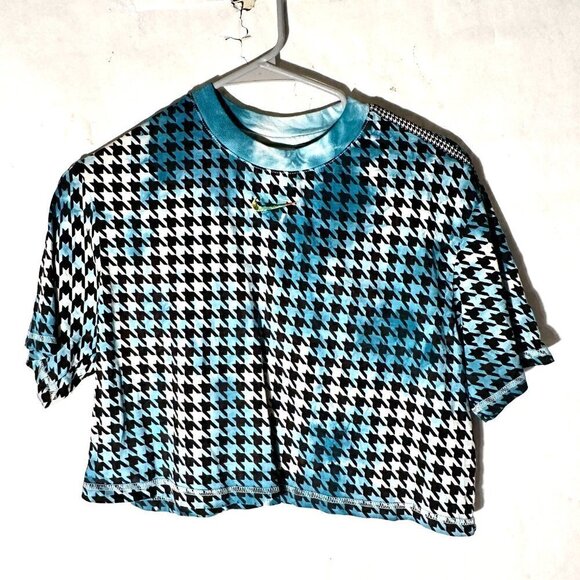 Nike Houndstooth Tie Dye Size Small Turquoise Teal Crop Cropped Top Tee Shirt - Picture 3 of 8